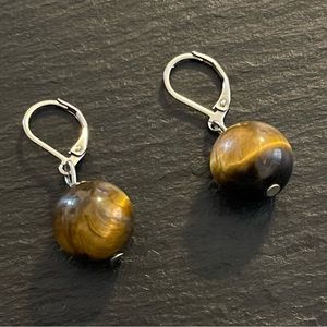 Tigers Eye Bead Latch Back Earrings
